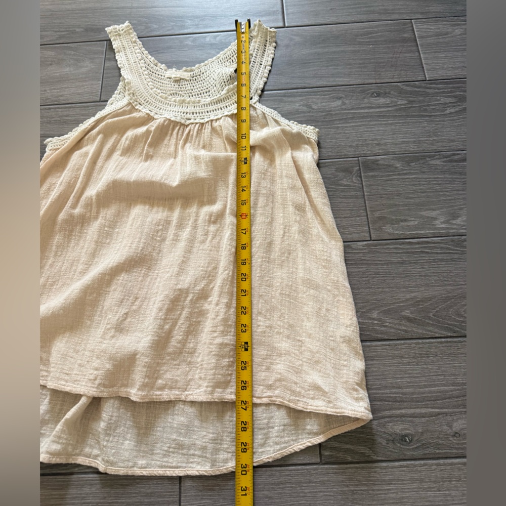 Crochet gauzy muslin tan beige tank,sleeveless beachy blouse•••neutral,LARGE - Picture 9 of 10
